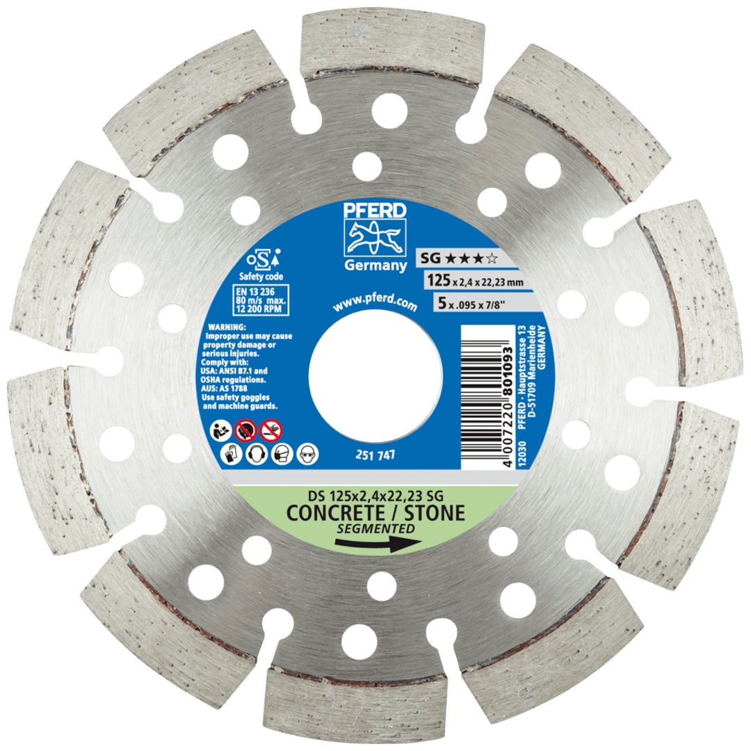 PFERD TOOLS Diamant-Trennscheibe DS 125x2,4x22,23 mm SG für schnelles Trennen von Stein und Beton