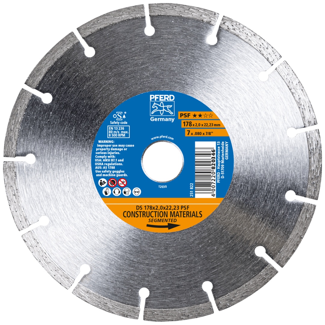 PFERD TOOLS Diamant-Trennscheibe DS 178x2,0x22,23 mm PSF für schnelles Trennen von Stein und Beton