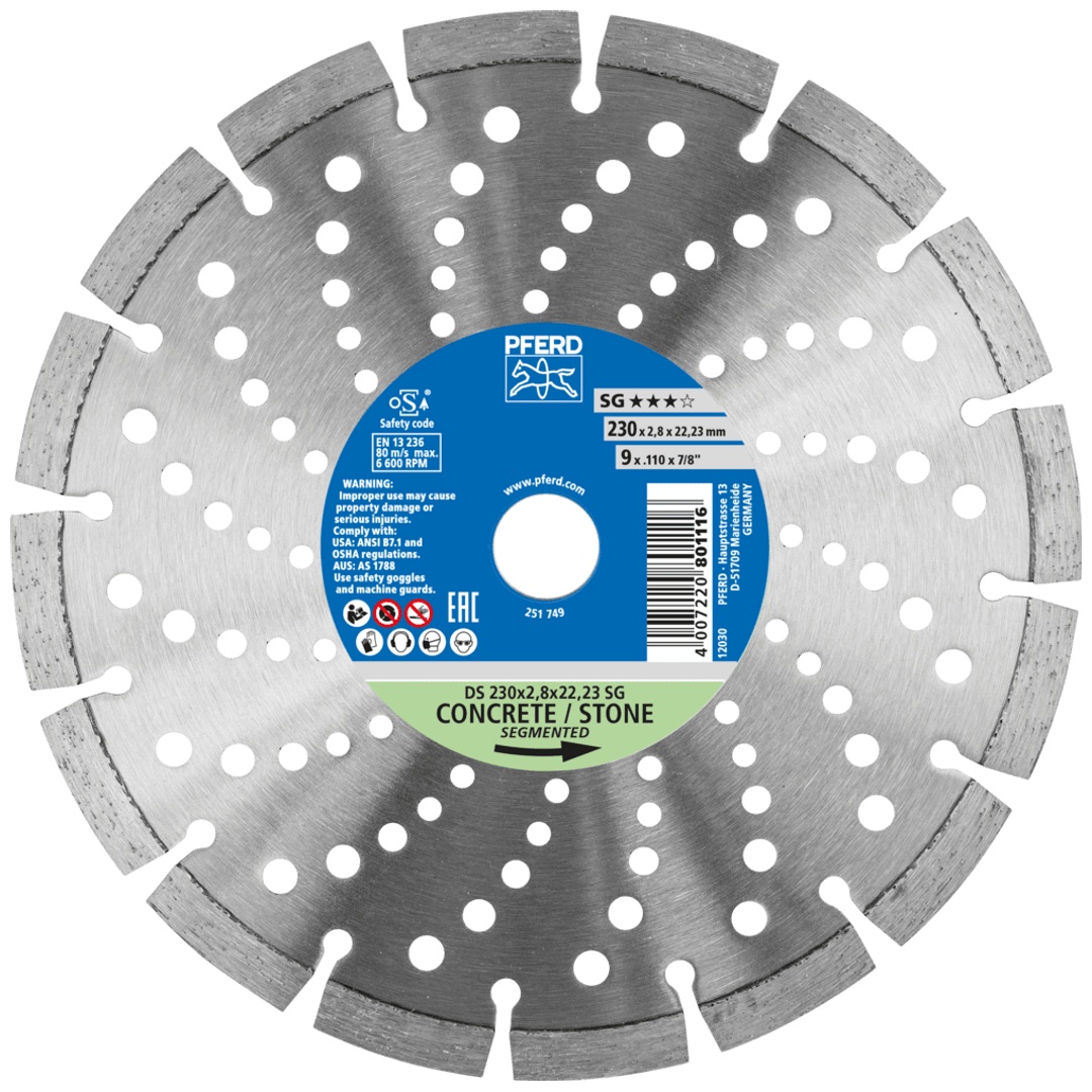 PFERD TOOLS Diamant-Trennscheibe DS 230x2,8x22,23 mm SG für schnelles Trennen von Stein und Beton