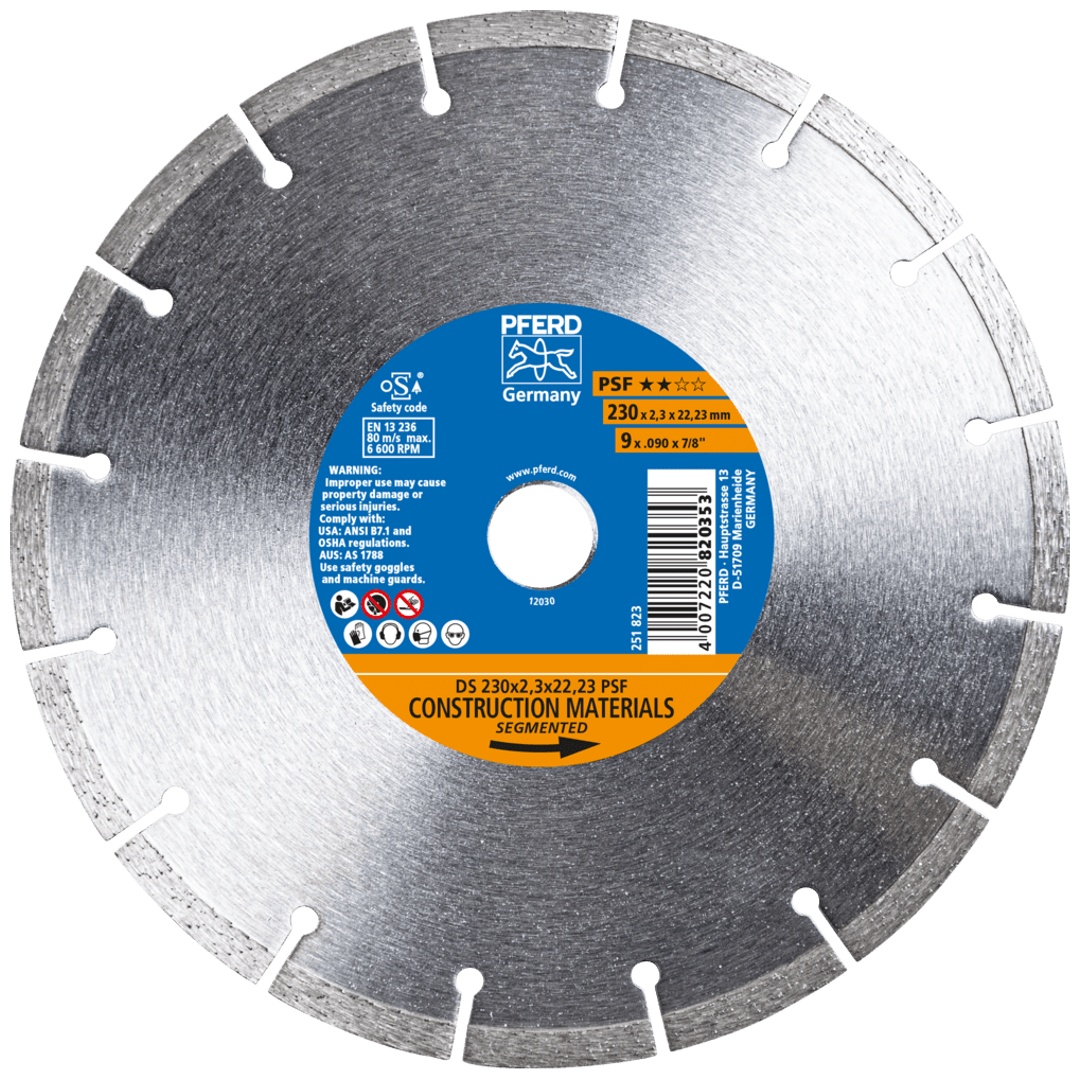 PFERD TOOLS Diamant-Trennscheibe DS 230x2,3x22,23 mm PSF für schnelles Trennen von Stein und Beton