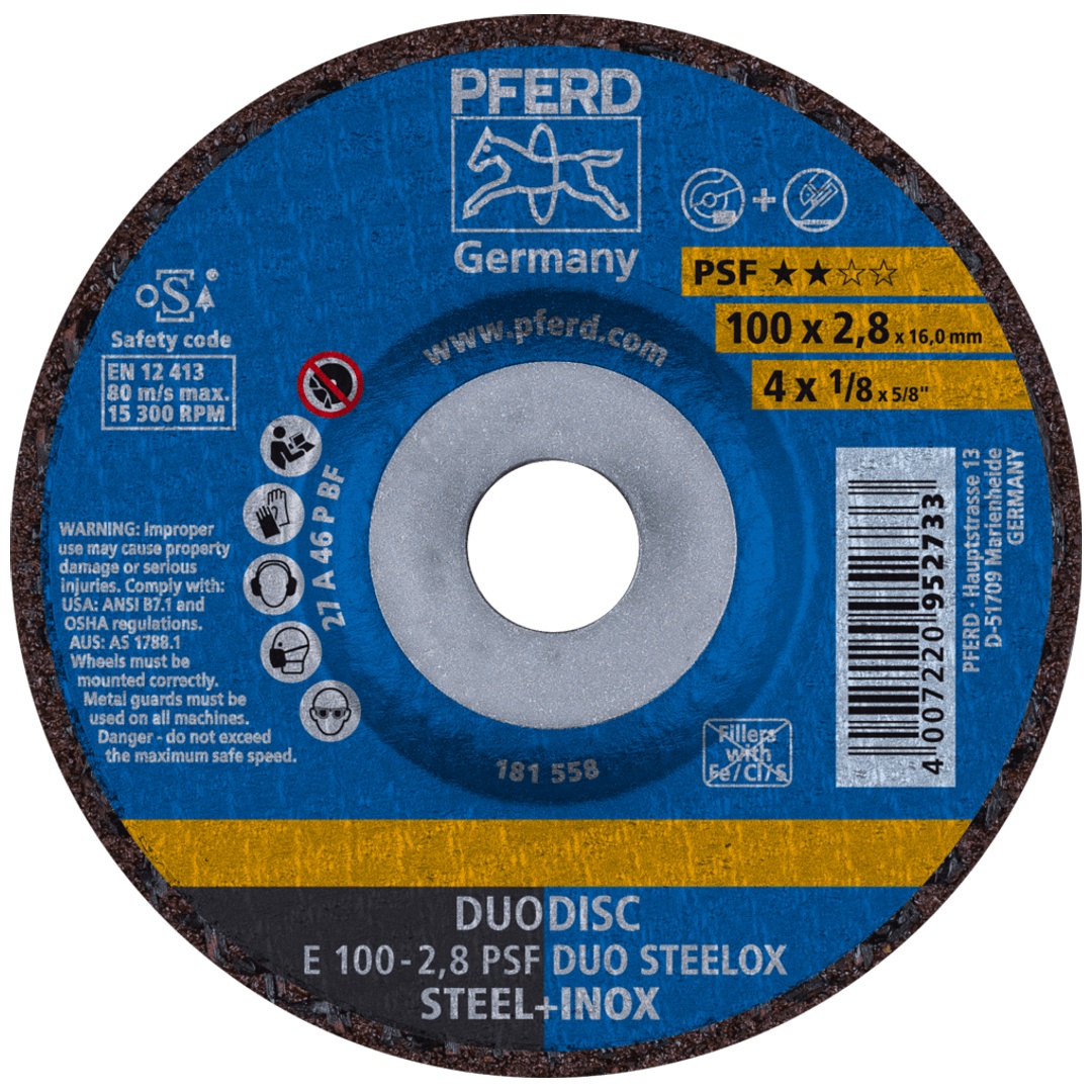 PFERD TOOLS DUODISC Trenn-/Schleif. E 100x2,8x16 mm gekr. Uni.-Linie PSF DUO STEELOX f. Stahl/Edelstahl