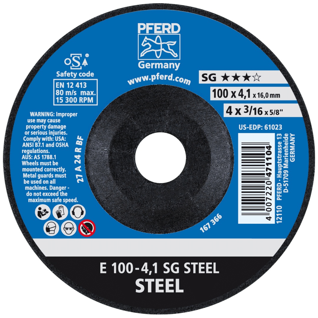 PFERD TOOLS Schruppscheibe E 100x4,1x16 mm Leistungslinie SG STEEL für Stahl