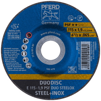 PFERD DUODISC Trenn-/Schleif. E 115x1,9x22,23 mm gekr. Uni.-Linie PSF DUO STEELOX f. Stahl/VA