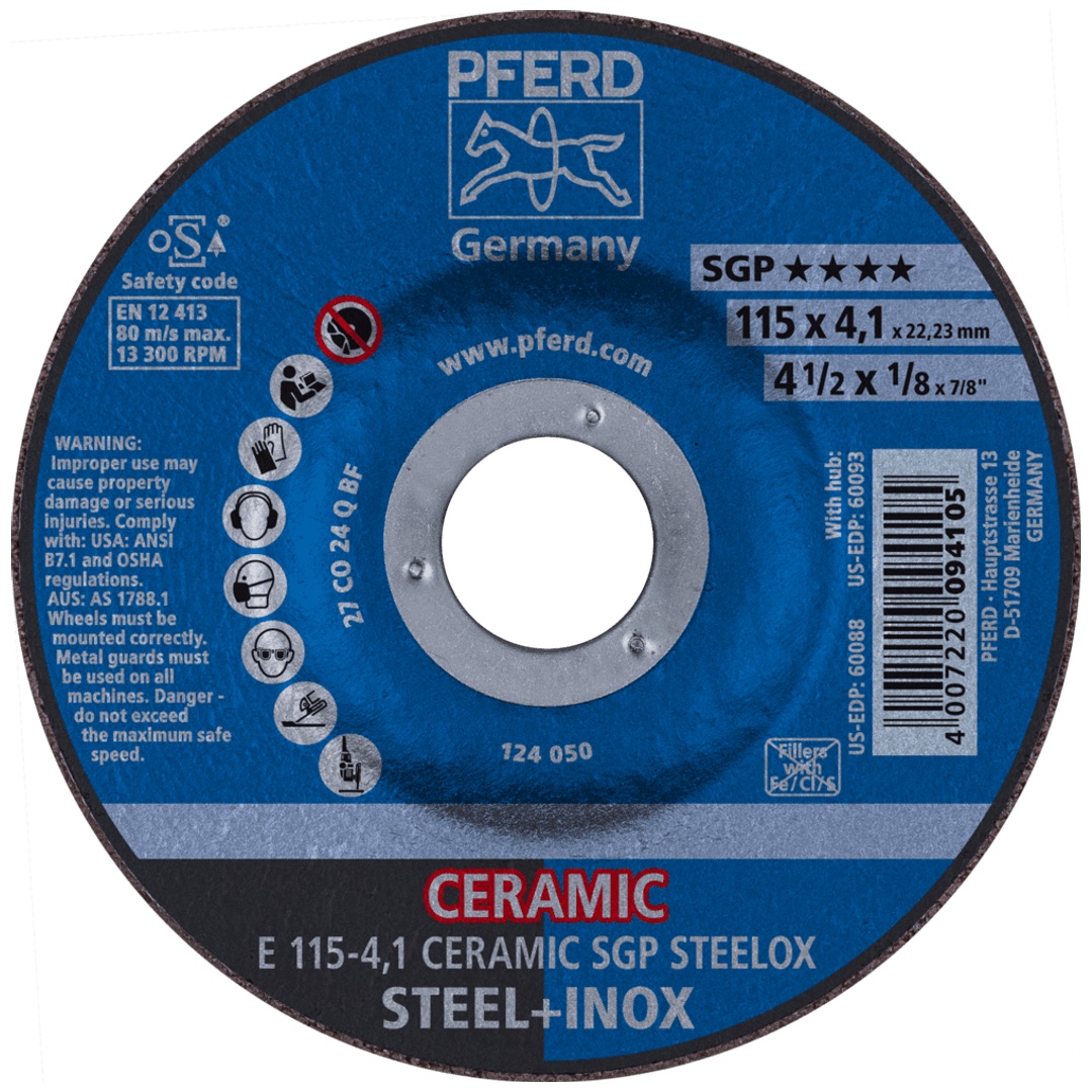 PFERD TOOLS Schruppscheibe E 115x4,1x22,23 mm CERAMIC Leistungslinie SG STEELOX für Stahl/Edelstahl