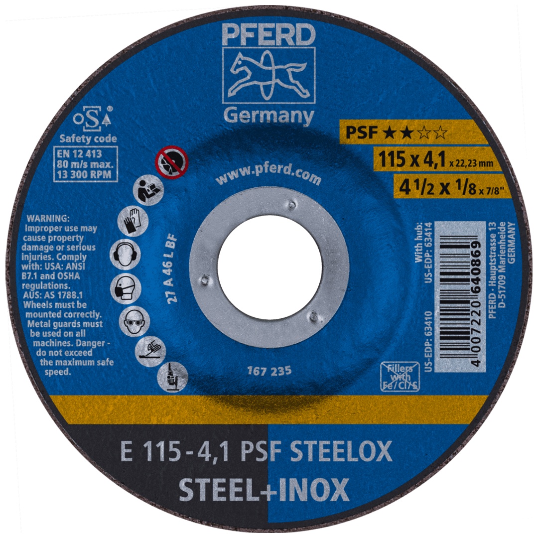 PFERD TOOLS Schruppscheibe E 115x4,1x22,23 mm Universallinie PSF STEELOX für Stahl/Edelstahl
