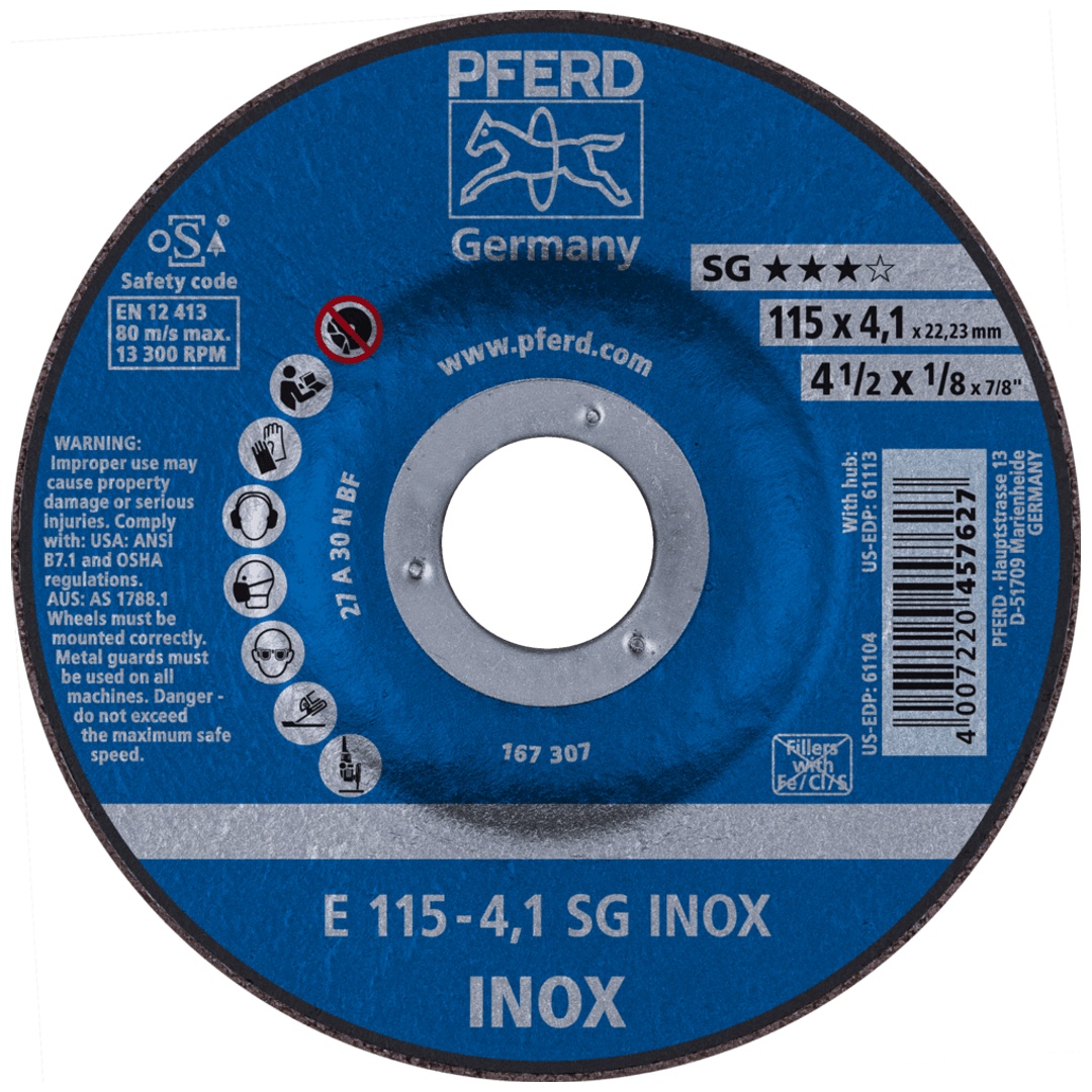 PFERD TOOLS Schruppscheibe E 115x4,1x22,23 mm Leistungslinie SG INOX für Edelstahl