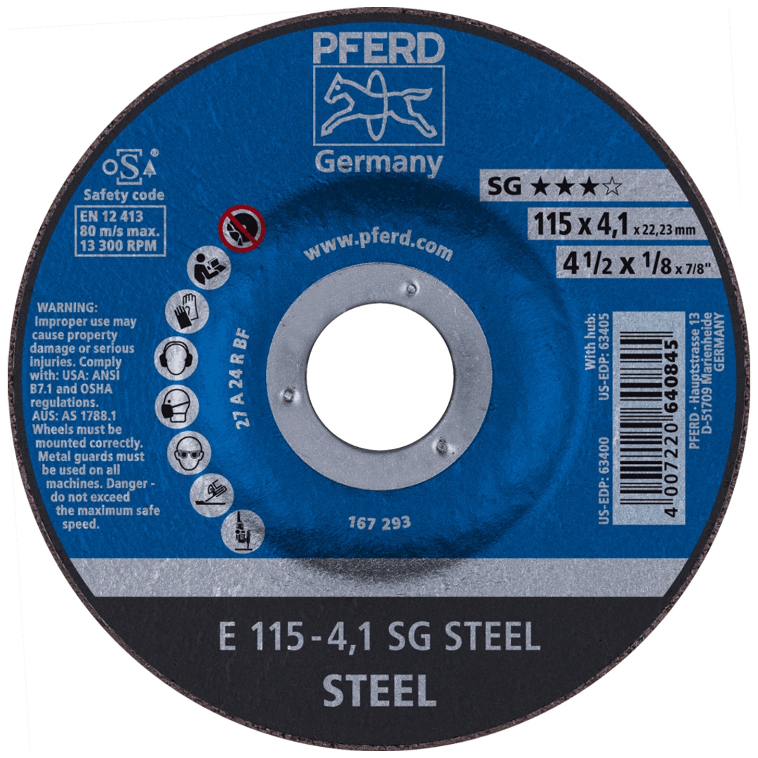 PFERD TOOLS Schruppscheibe E 115x4,1x22,23 mm Leistungslinie SG STEEL für Stahl