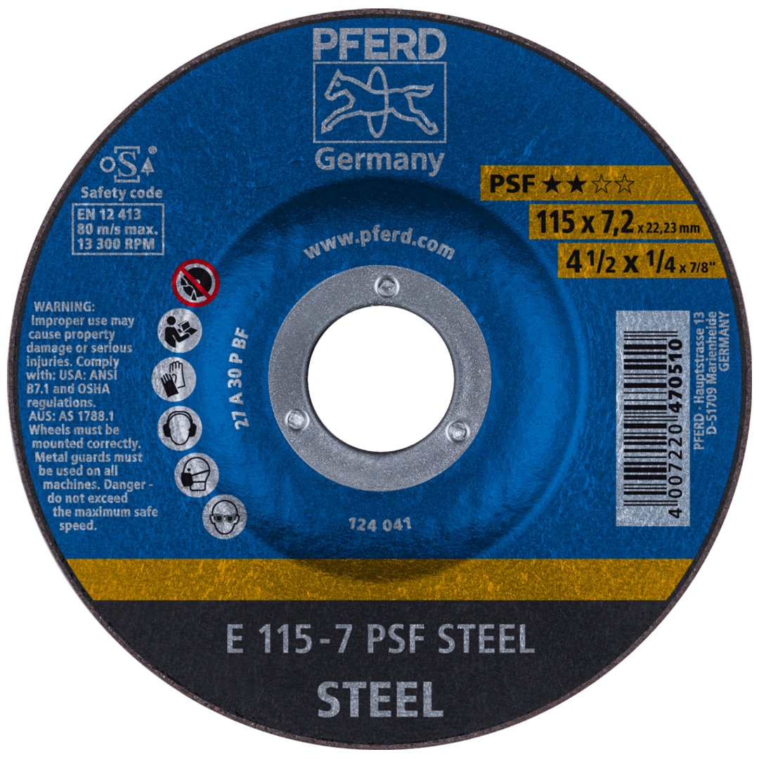 PFERD TOOLS Schruppscheibe E 115x7,2x22,23 mm Universallinie PSF STEEL für Stahl