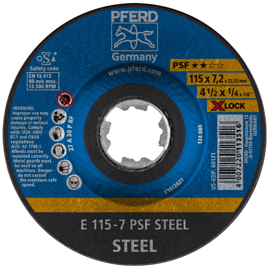 PFERD TOOLS Schruppscheibe E 115x7,2 mm X-LOCK Universallinie PSF STEEL für Stahl
