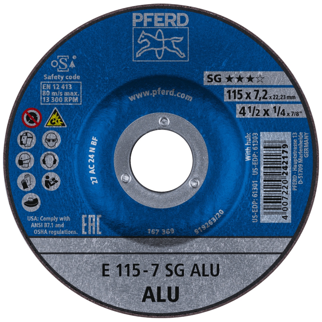 PFERD TOOLS Schruppscheibe E 115x7,2x22,23 mm Leistungslinie SG ALU für Alu