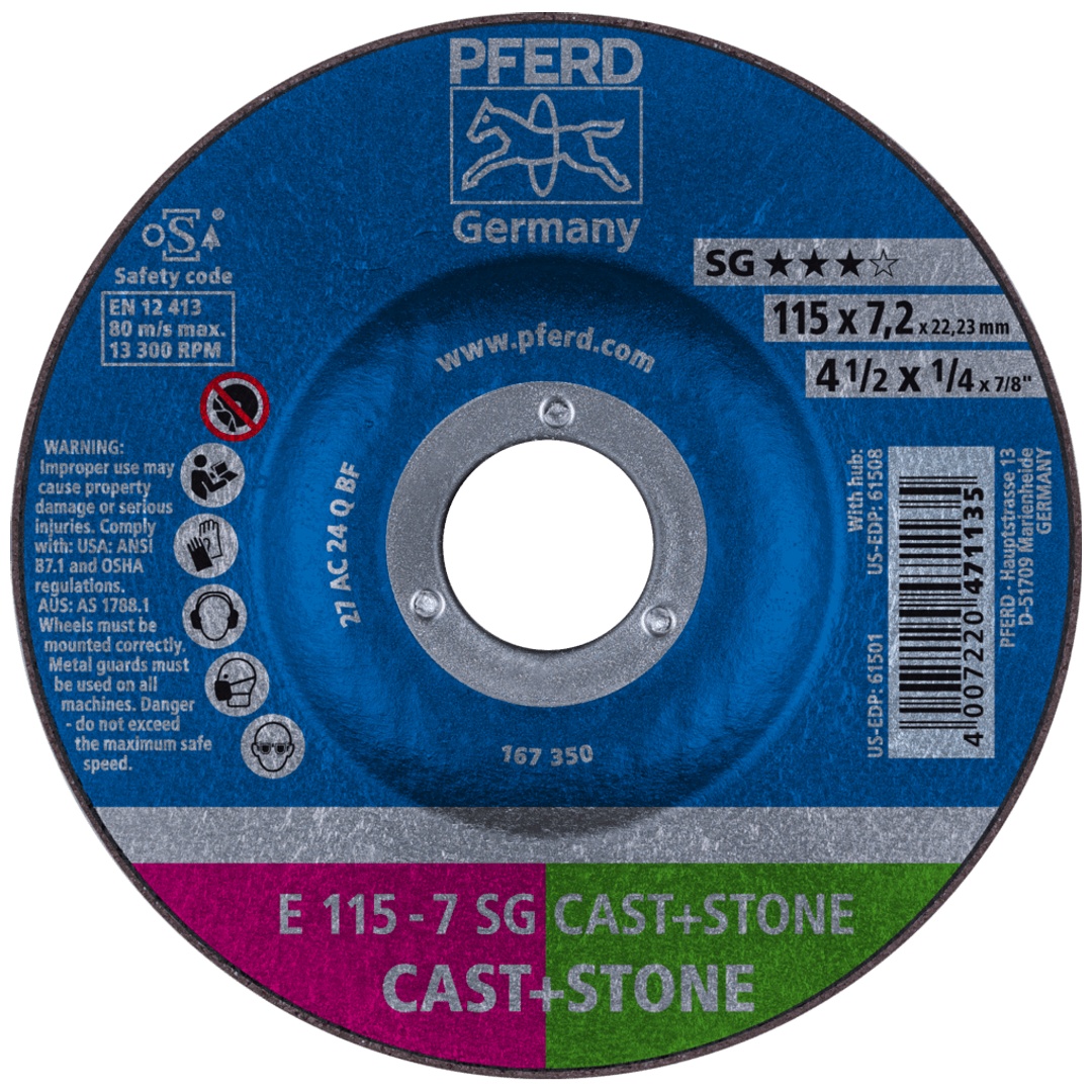 PFERD TOOLS Schruppscheibe E 115x7,2x22,23 mm Leistungslinie SG CAST+STONE für Guss/Stein