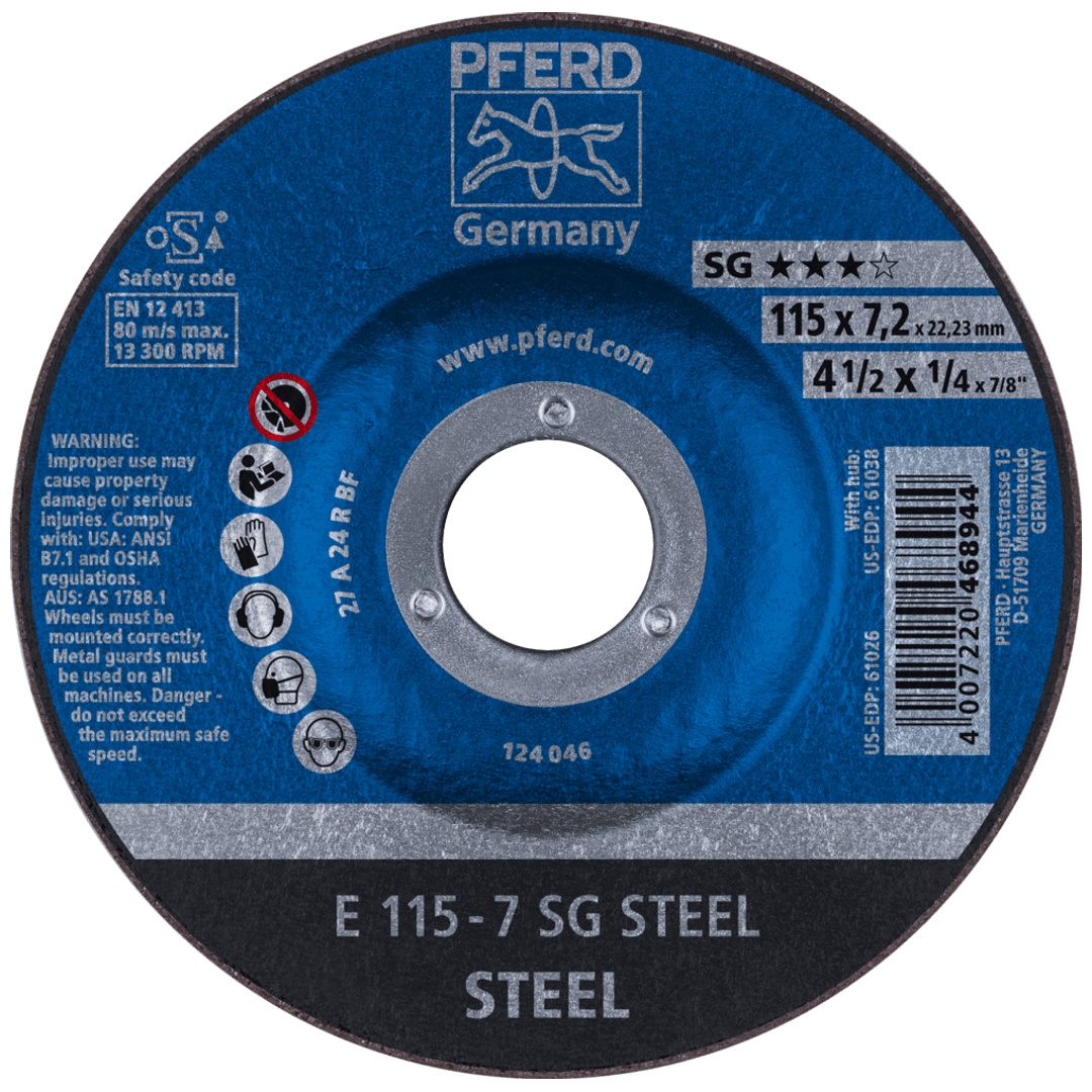PFERD TOOLS Schruppscheibe E 115x7,2x22,23 mm Leistungslinie SG STEEL für Stahl