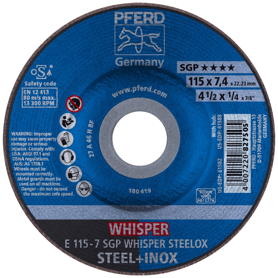 PFERD TOOLS Schruppscheibe E 115x7,4x22,23 mm Speziallinie SGP STEELOX für Stahl/Edelstahl