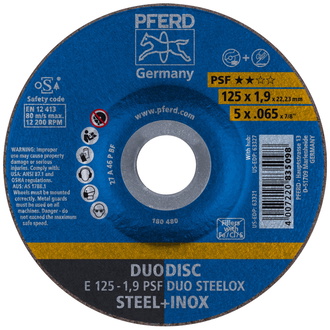 PFERD DUODISC Trenn-/Schleif. E 125x1,9x22,23 mm gekr. Uni.-Linie PSF DUO STEELOX f. Stahl/VA