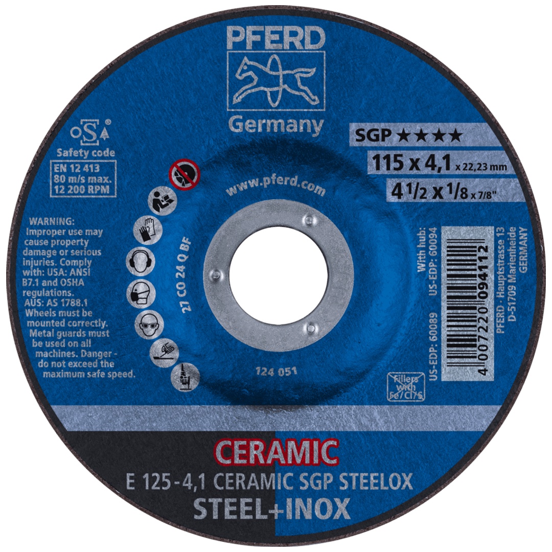 PFERD TOOLS Schruppscheibe E 125x4,1x22,23 mm CERAMIC Leistungslinie SG STEELOX für Stahl/Edelstahl