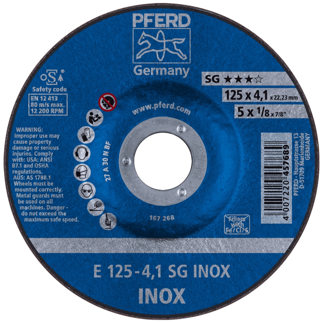 PFERD TOOLS Schruppscheibe E 125x4,1x22,23 mm Leistungslinie SG INOX für Edelstahl