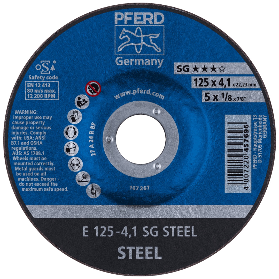 PFERD TOOLS Schruppscheibe E 125x4,1x22,23 mm Leistungslinie SG STEEL für Stahl