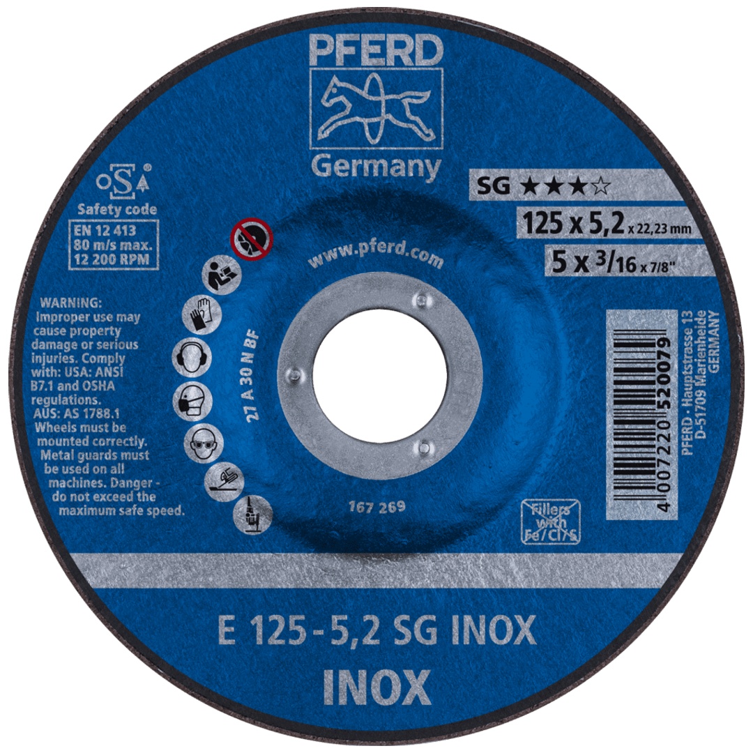 PFERD TOOLS Schruppscheibe E 125x5,2x22,23 mm Leistungslinie SG INOX für Edelstahl