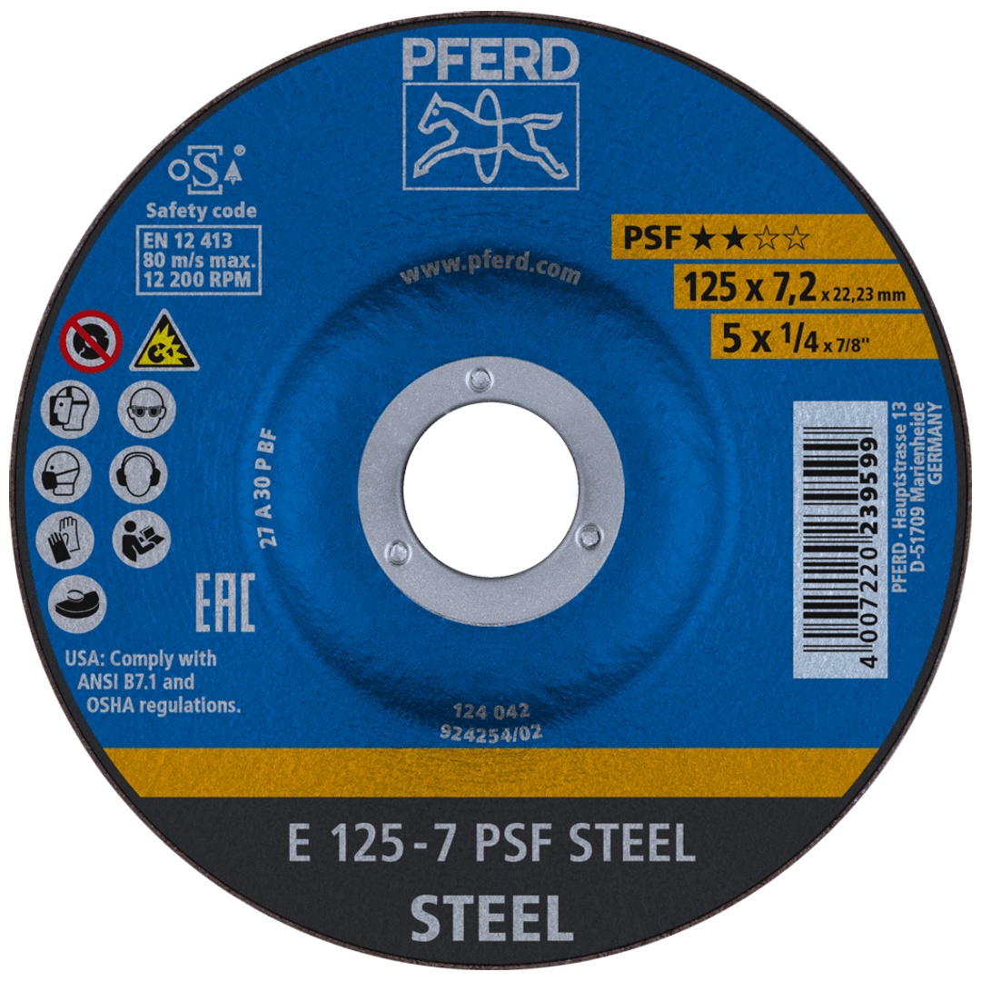 PFERD TOOLS Schruppscheibe E 125x7,2x22,23 mm Universallinie PSF STEEL für Stahl (10)