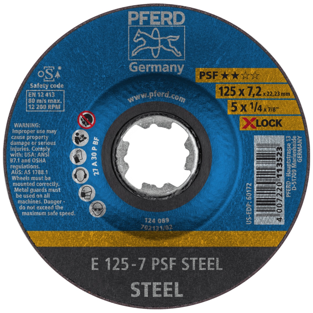 PFERD TOOLS Schruppscheibe E 125x7,2 mm X-LOCK Universallinie PSF STEEL für Stahl