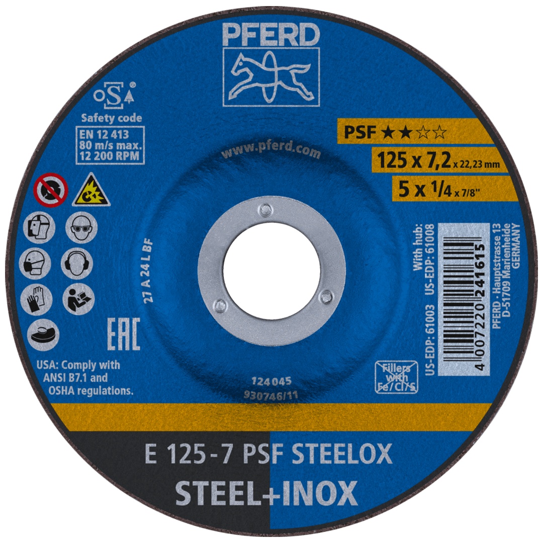 PFERD TOOLS Schruppscheibe E 125x7,2x22,23 mm Universallinie PSF STEELOX für Stahl/Edelstahl