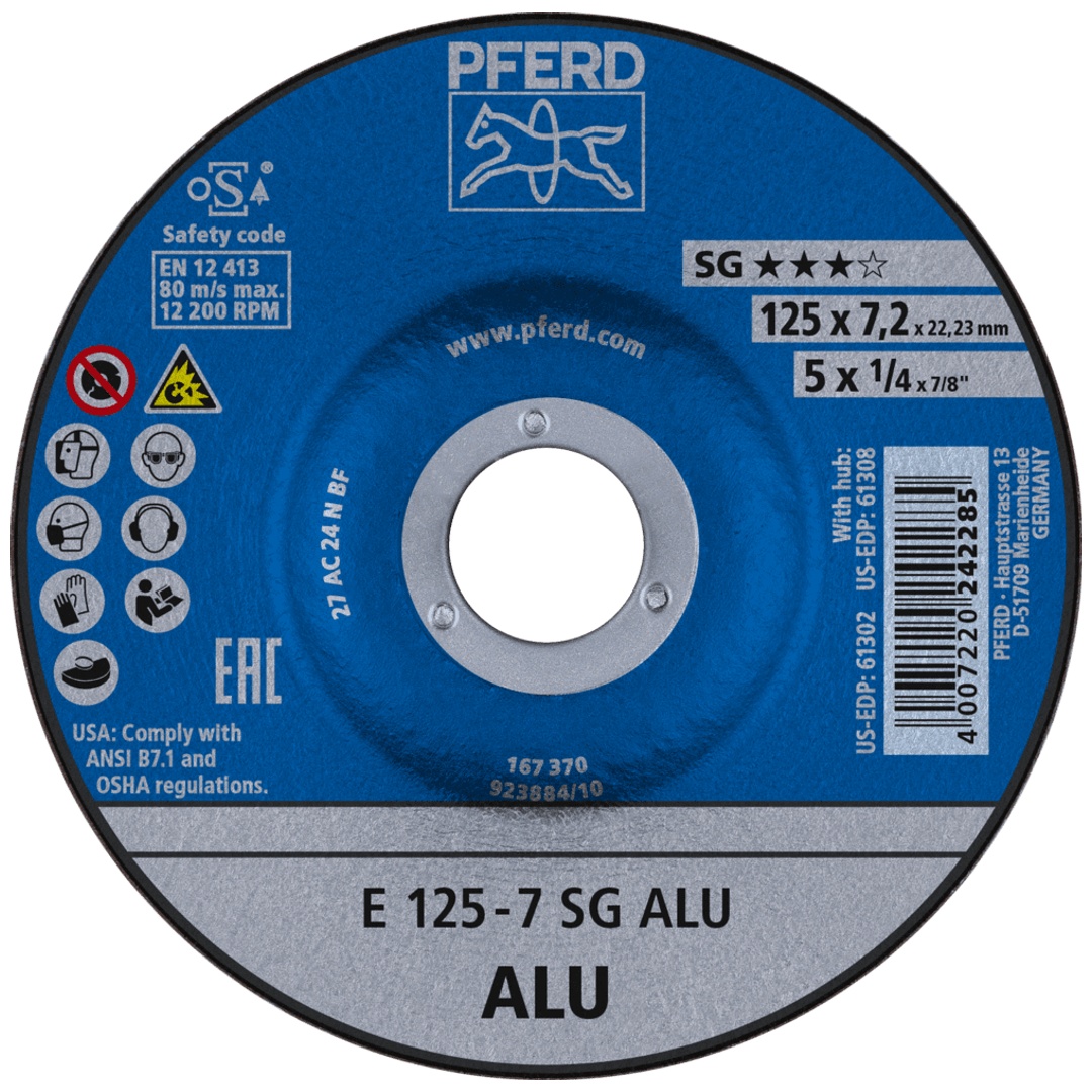 PFERD TOOLS Schruppscheibe E 125x7,2x22,23 mm Leistungslinie SG ALU für Alu