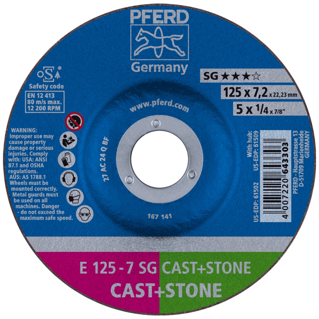 PFERD TOOLS Schruppscheibe E 125x7,2x22,23 mm Leistungslinie SG CAST+STONE für Guss/Stein