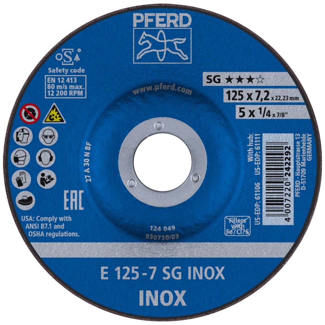 PFERD TOOLS Schruppscheibe E 125x7,2x22,23 mm Leistungslinie SG INOX für Edelstahl