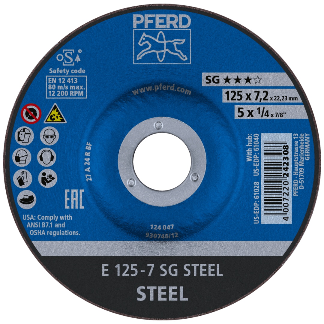 PFERD TOOLS Schruppscheibe E 125x7,2x22,23 mm Leistungslinie SG STEEL für Stahl