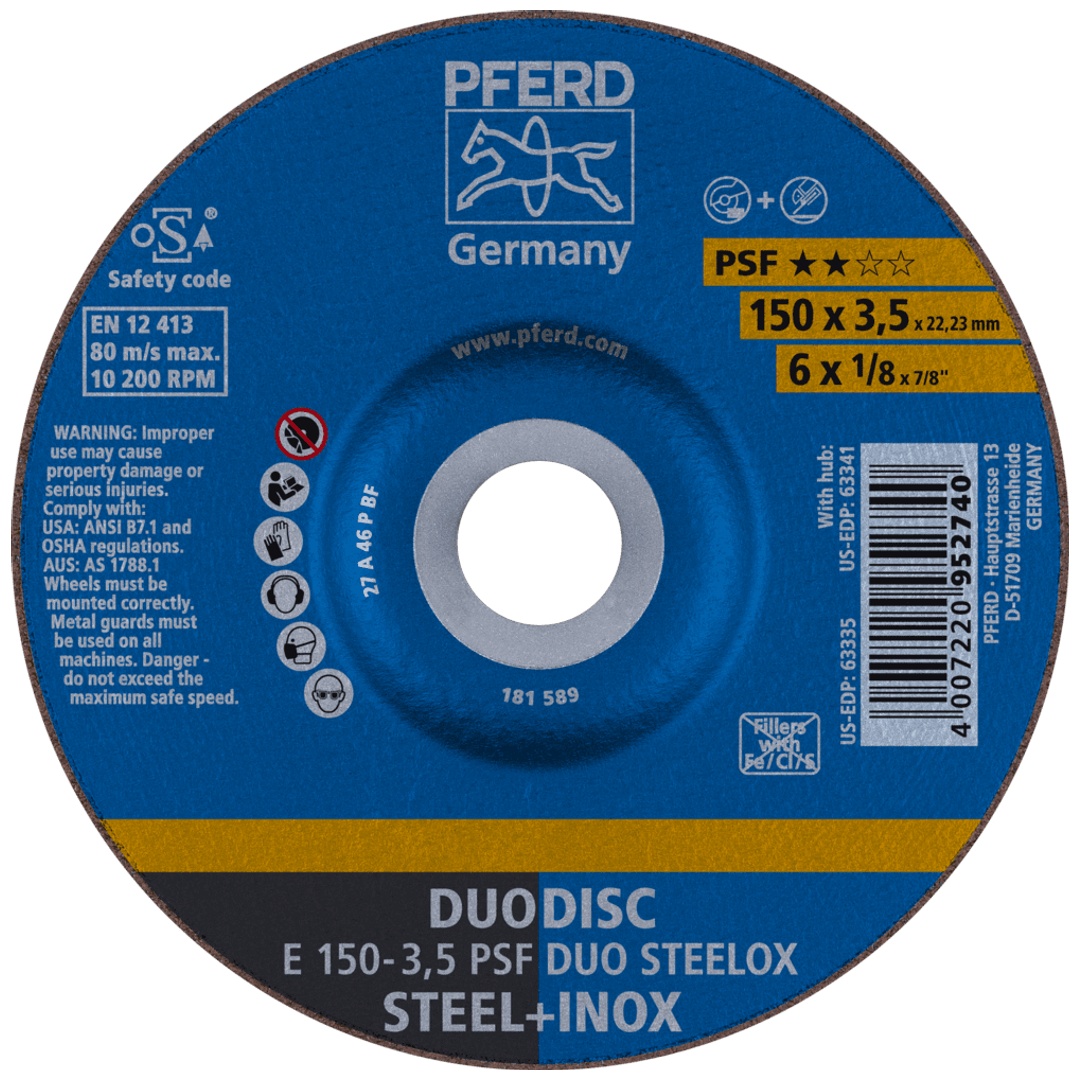 PFERD TOOLS DUODISC Trenn-/Schleif. E 150x3,5x22,23 mm gekr. Uni.-Linie PSF DUO STEELOX f. Stahl/VA