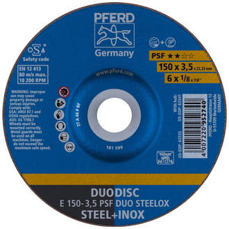 PFERD DUODISC Trenn-/Schleif. E 150x3,5x22,23 mm gekr. Uni.-Linie PSF DUO STEELOX f. Stahl/VA