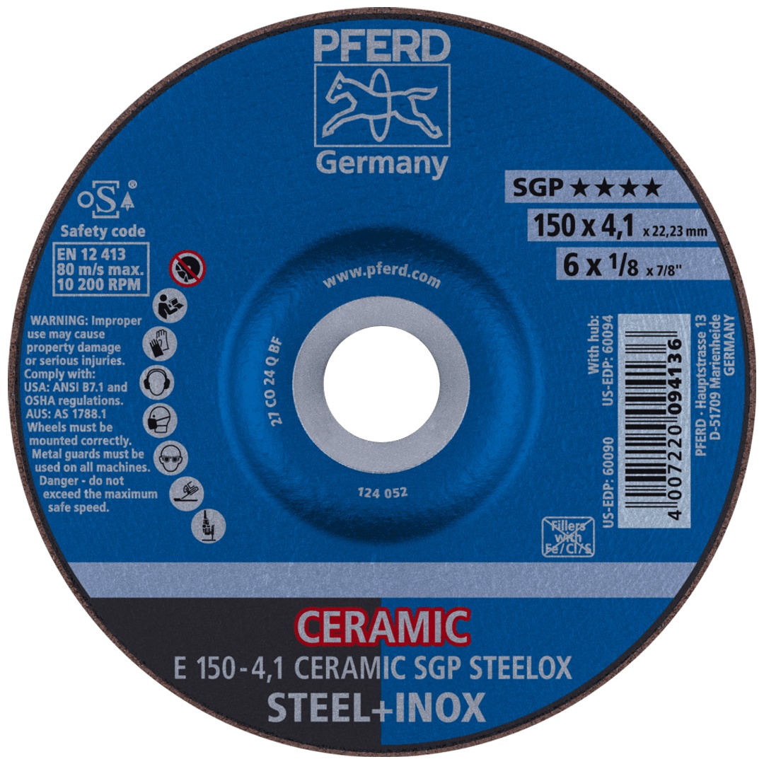 PFERD TOOLS Schruppscheibe E 150x4,1x22,23 mm CERAMIC Leistungslinie SG STEELOX für Stahl/Edelstahl