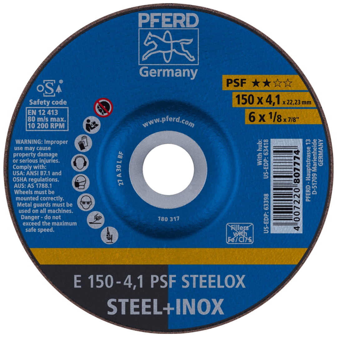 PFERD TOOLS Schruppscheibe E 150x4,1x22,23 mm Universallinie PSF STEELOX für Stahl/Edelstahl