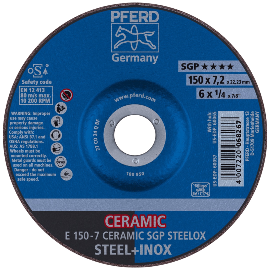 PFERD TOOLS Schruppscheibe E 150x7,2x22,23 mm CERAMIC Leistungslinie SGP STEELOX für Stahl/Edelstahl