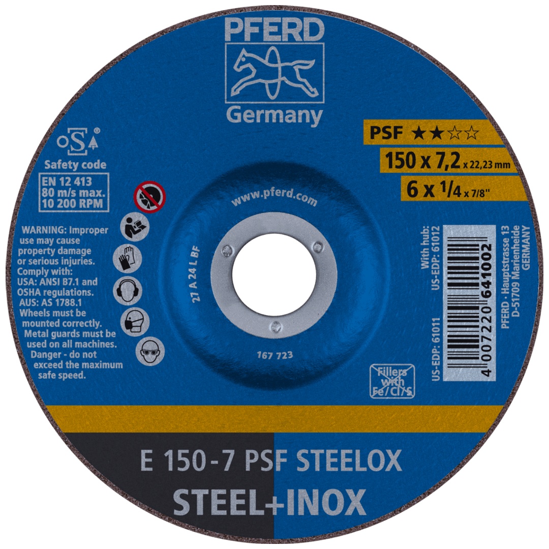 PFERD TOOLS Schruppscheibe E 150x7,2x22,23 mm Universallinie PSF STEELOX für Stahl/Edelstahl