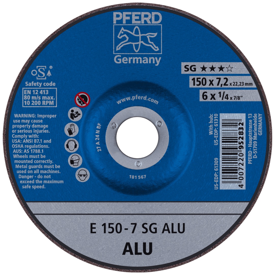 PFERD TOOLS Schruppscheibe E 150x7,2x22,23 mm Leistungslinie SG ALU für Alu