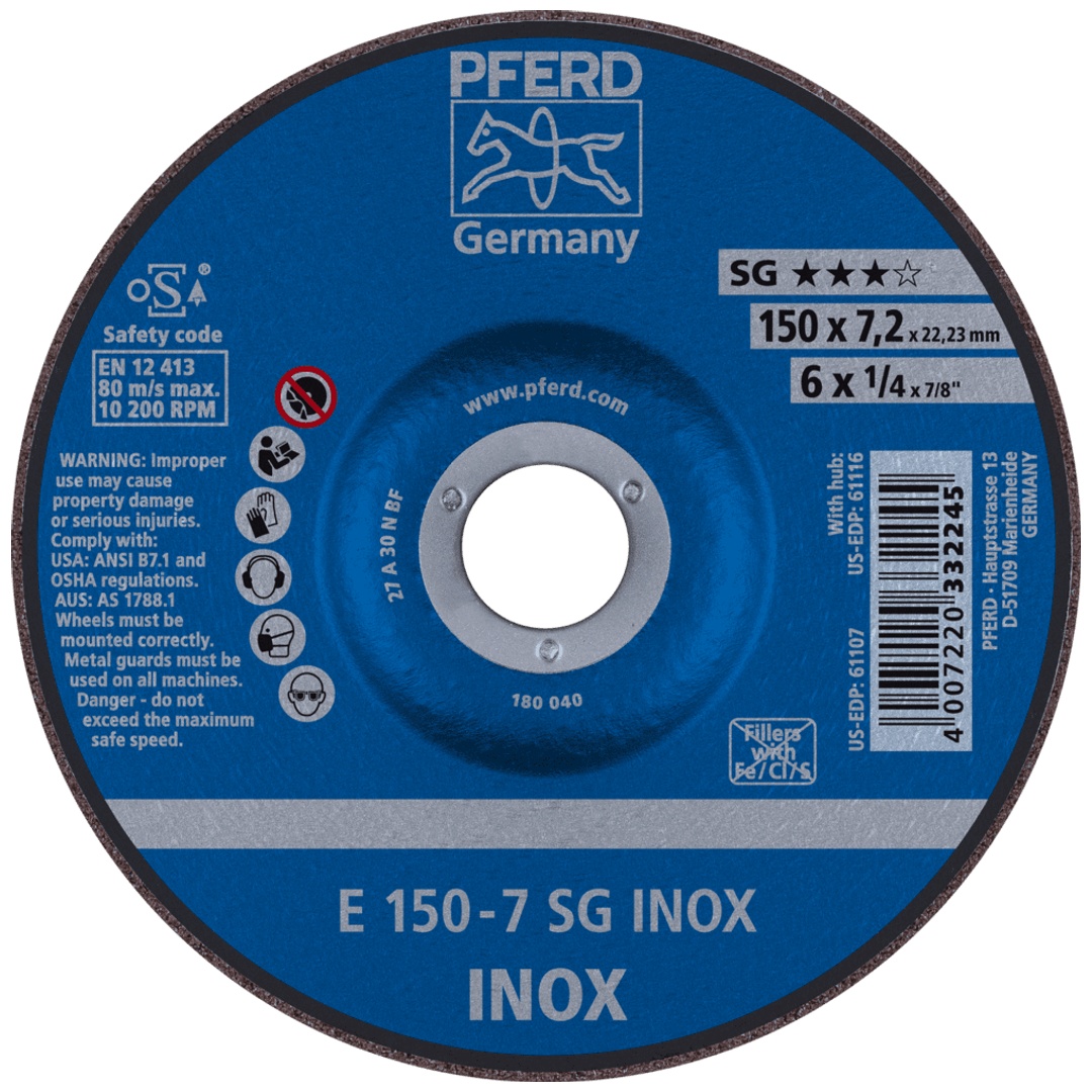 PFERD TOOLS Schruppscheibe E 150x7,2x22,23 mm Leistungslinie SG INOX für Edelstahl