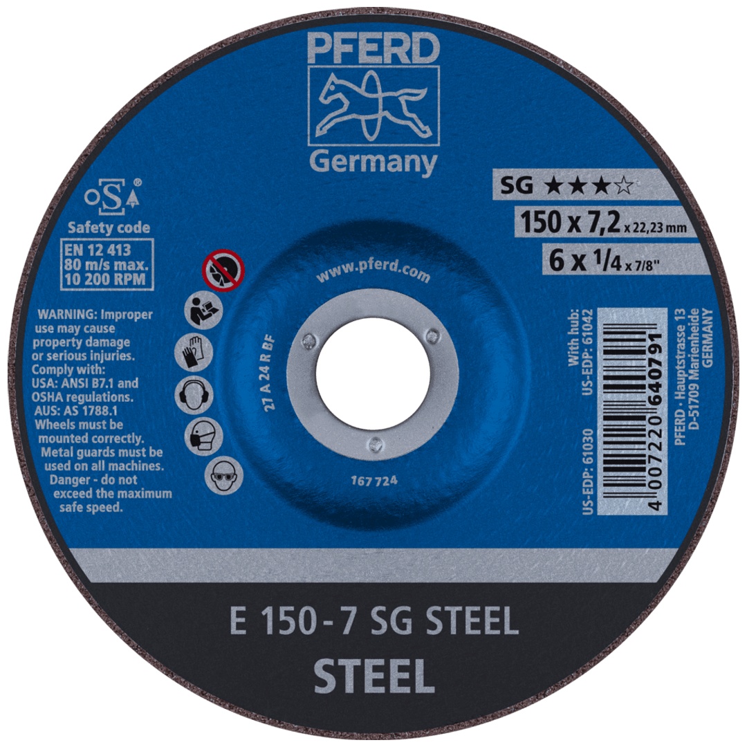PFERD TOOLS Schruppscheibe E 150x7,2x22,23 mm Leistungslinie SG STEEL für Stahl