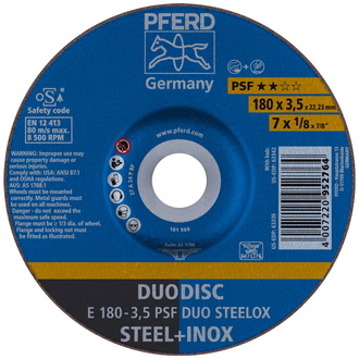 PFERD DUODISC Trenn-/Schleif. E 180x3,5x22,23 mm gekr. Uni.-Linie PSF DUO STEELOX f. Stahl/VA