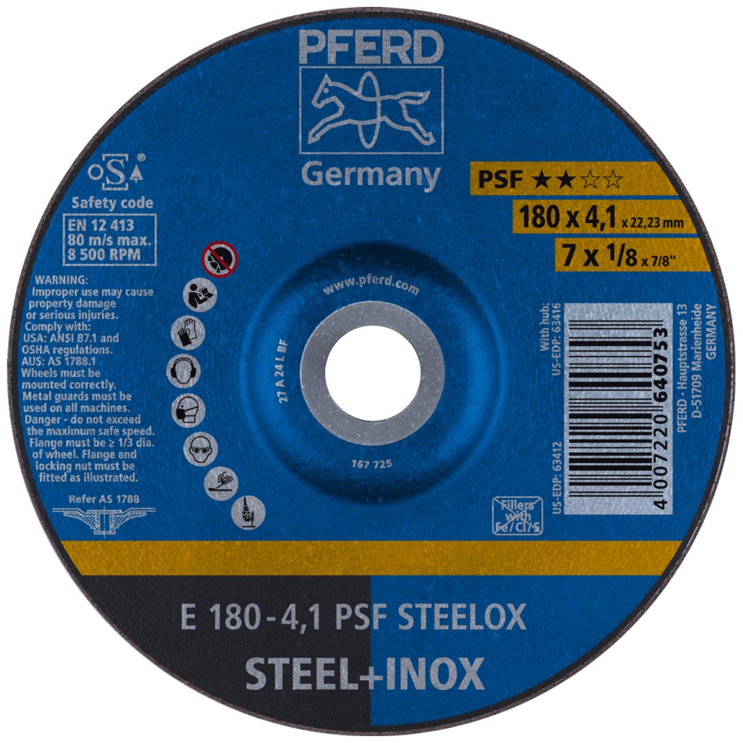 PFERD TOOLS Schruppscheibe E 180x4,1x22,23 mm Universallinie PSF STEELOX für Stahl/Edelstahl
