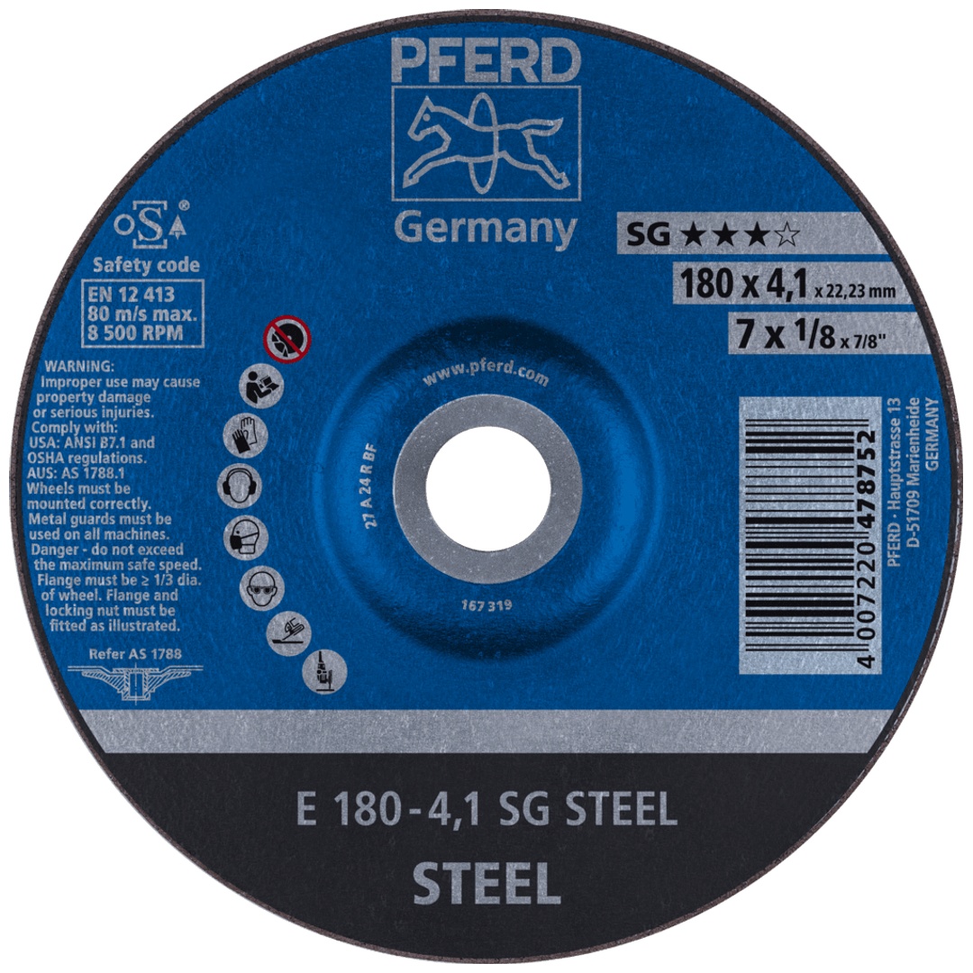 PFERD TOOLS Schruppscheibe E 180x4,1x22,23 mm Leistungslinie SG STEEL für Stahl