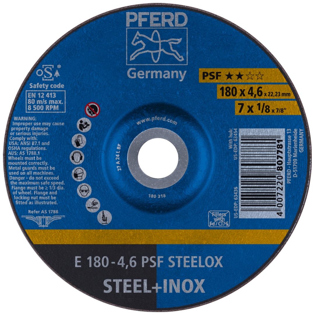 PFERD TOOLS Schruppscheibe E 180x4,6x22,23 mm Universallinie PSF STEELOX für Stahl/Edelstahl