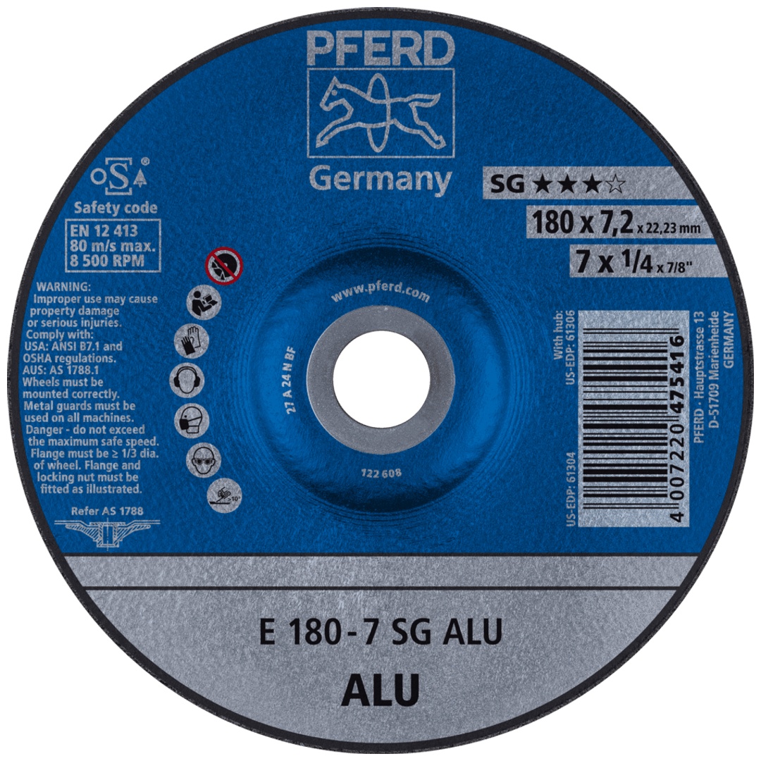 PFERD TOOLS Schruppscheibe E 180x7,2x22,23 mm Leistungslinie SG ALU für Alu