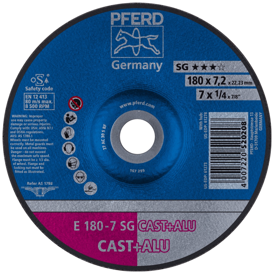 PFERD TOOLS Schruppscheibe E 180x7,2x22,23 mm Leistungslinie SG CAST+ALU für Guss/Alu