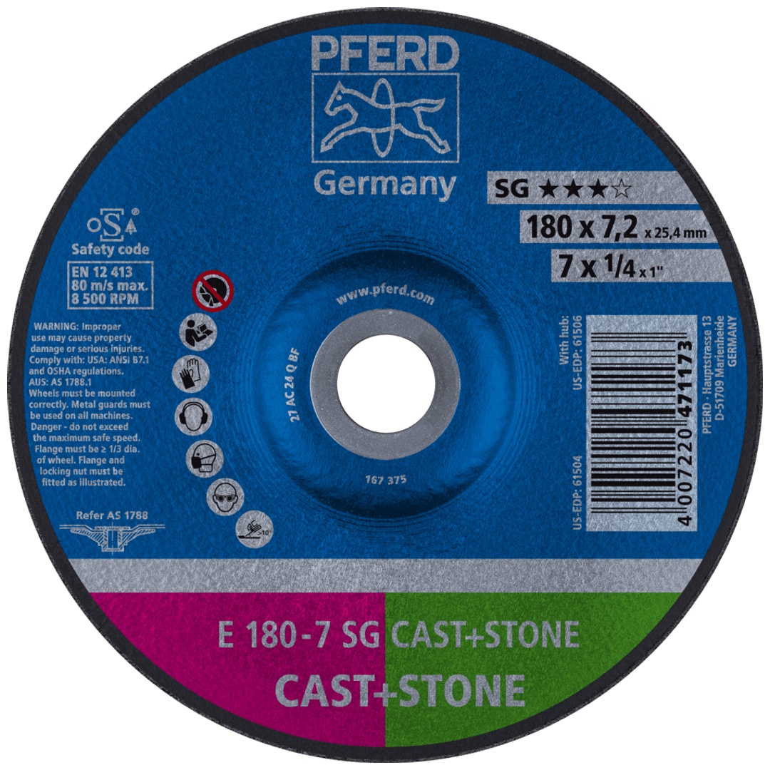 PFERD TOOLS Schruppscheibe E 180x7,2x22,23 mm Leistungslinie SG CAST+STONE für Guss/Stein
