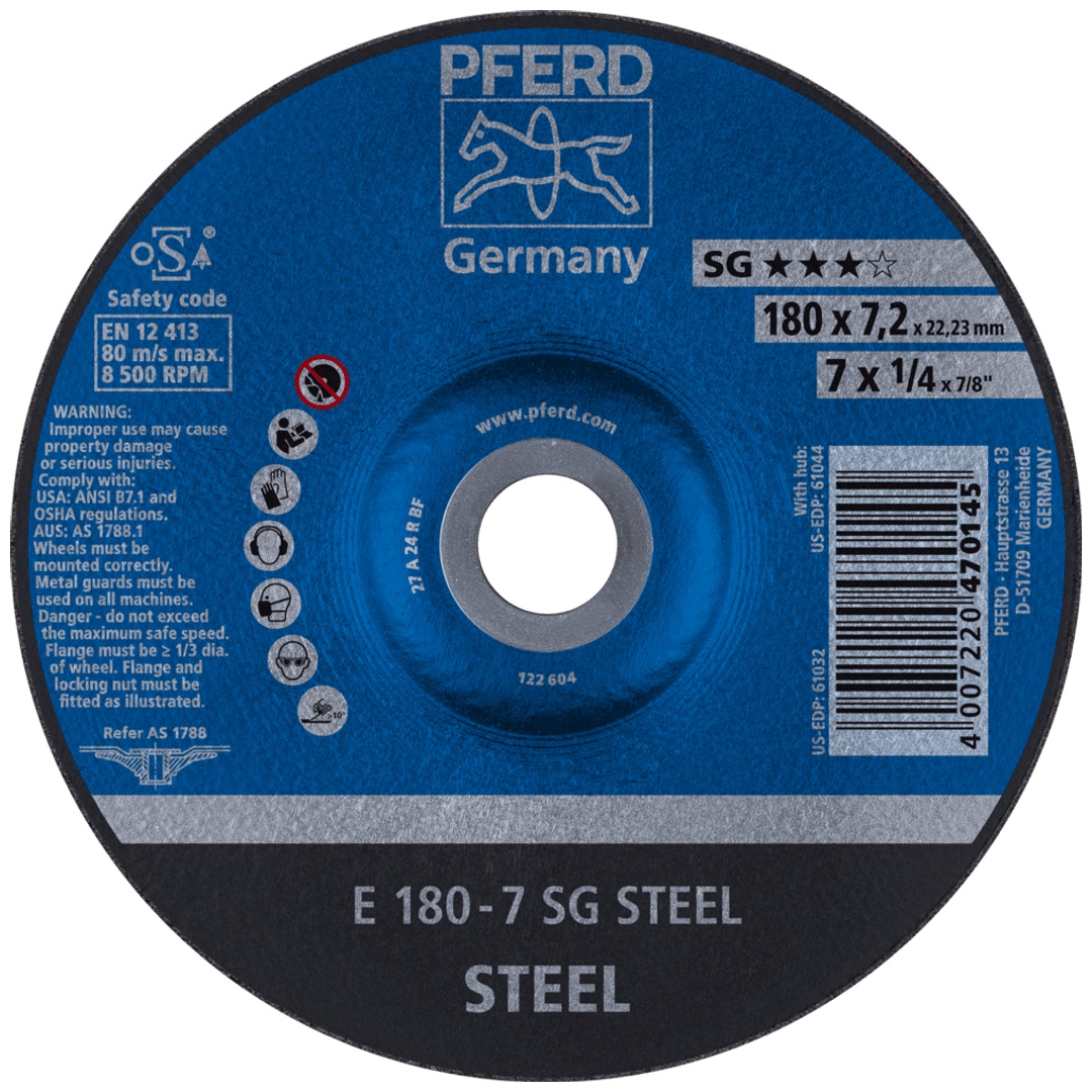 PFERD TOOLS Schruppscheibe E 180x7,2x22,23 mm Leistungslinie SG STEEL für Stahl