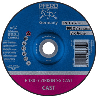 PFERD Schruppscheibe E 180x7,2x22,23 mm ZIRKON Speziallinie SGP CAST für Guss