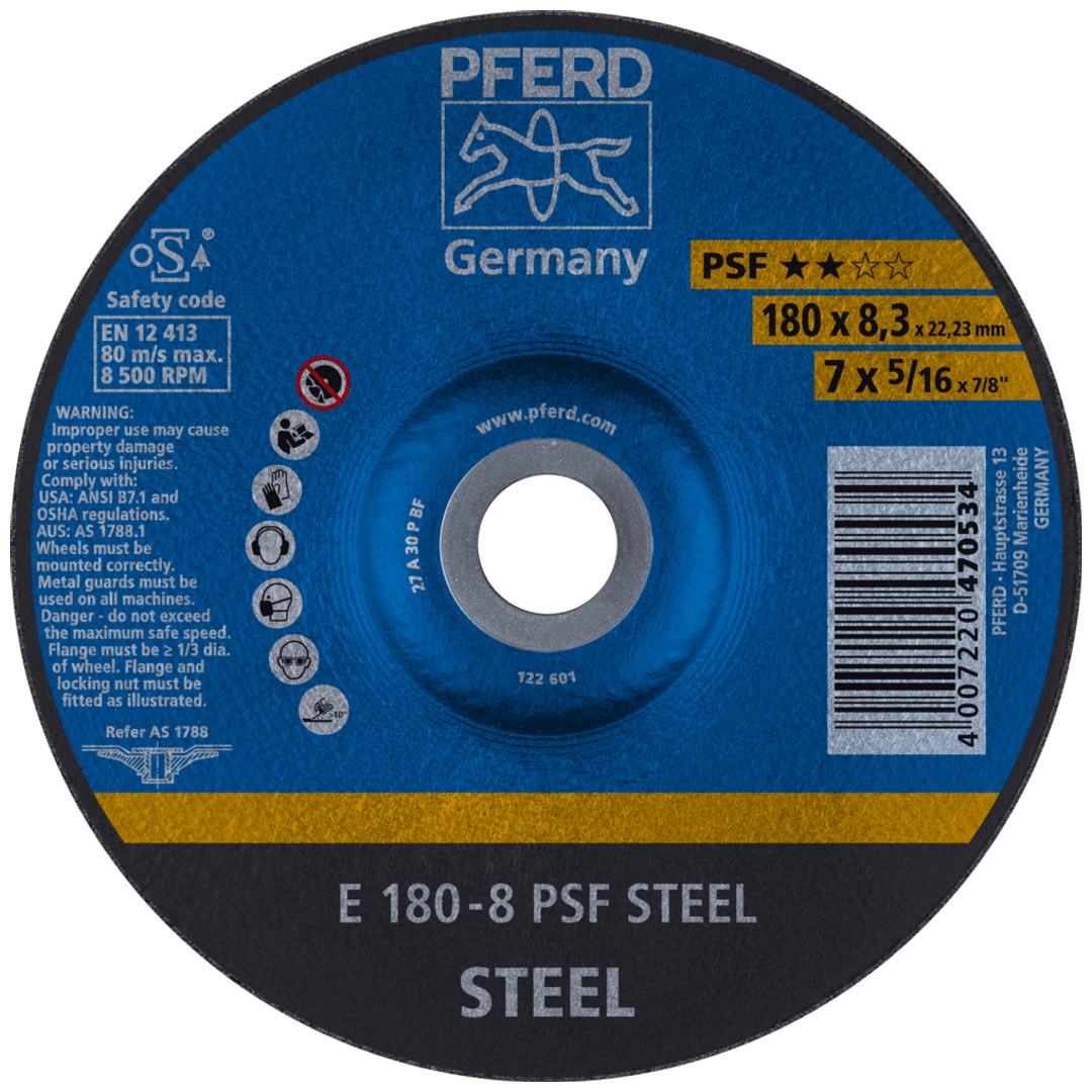 PFERD TOOLS Schruppscheibe E 180x8,3x22,23 mm Universallinie PSF STEEL für Stahl