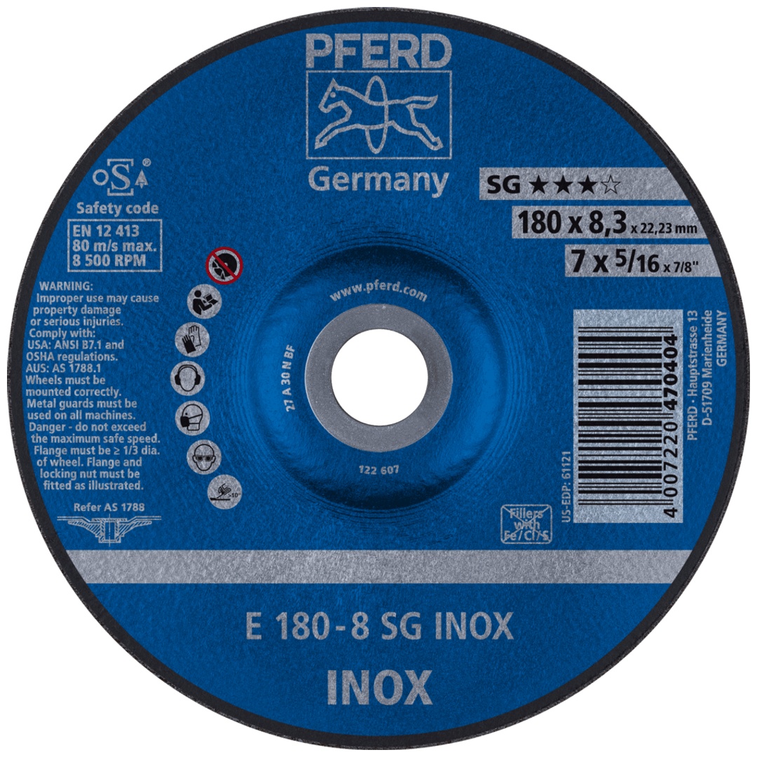 PFERD TOOLS Schruppscheibe E 180x8,3x22,23 mm Leistungslinie SG INOX für Edelstahl