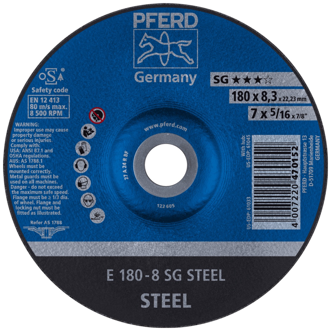 PFERD TOOLS Schruppscheibe E 180x8,3x22,23 mm Leistungslinie SG STEEL für Stahl